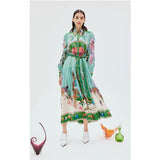 Spring And Summer Australian Niche Brand Ale Personality Print Daily Vacation Shirt Collar Single Buckle Flowing Dress