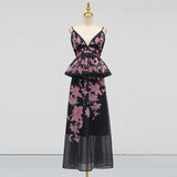 Style Long Print Sling Skirt 2025 New Lotus Leaf Side To Receive Waist High Dress Women's Summer