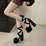 Table High Heels Elegant LO Shoes Mary Jane Mouth Single Shoes 15 Cm High Heel Square Fashion Shoes High Quality Shoes