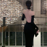 Big Show Back Black Brooch Knitted Dress High-End Famous Temperament Pure Shoulder Dress Dress