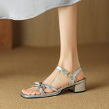 Large-Size Shoes Side-On-Heeled Sandals Women Summer New Bow Buckle Buckle High Quality Shoes