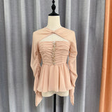 South Oil Fashion Flowers Diamond Lotus Edge Folding Long Sleeve Top 2024 New