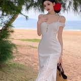 Temperament Long Dress Women's New Summer Waist Thin Design Hollow Sling Dress