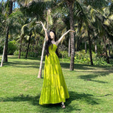 Travel Hanging Belt Trise Dress Skinny Beach Dress Women's Seaside Holiday To Take Pictures Of Waist Swings Long Dress Summer