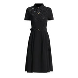 Temperament Style Dress 2025 Summer New Collar Hollow Crouses To Collect Belt Long Dress Women's Dress