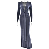 And Winter Fashion Sexy Deep V Tie Ribbon Dress New Babes Open Fork To Repair Dress HZ0628