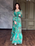 Summer Women's Fashion Fashion Printed Long Dress Elegant Dress With Long Sleeves