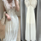 Embroidered V-Necked White Dress