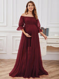 Dress Short Sleeves Solid-Colored Pregnant Women's Dress Tulle Long Pregnant Dress Maternity
