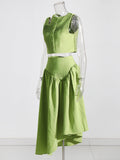 2025 New Folded Holed Blouse Irregular Skirt Dress Suit