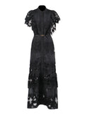 Atmosphere Long Dress 2025 New High-End Collar Embroidery Hollow Waist Fashion Dress Women's Summer