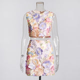 Retro Holiday Style 2025 Summer New Sleeveless Embroidery Top High-Waisted Hip Skirt Suit Woman