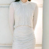 Autumn New Famous French Heavy Industry Hot Sleeve Long Sleeve White Top High Waist Thin Women's Half-Dress Suit