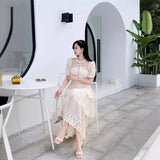 2025 Round Collar Folded Lace Yarn Cake Dress Dress