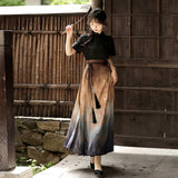 Design Blazed Gold Chinese Style Improvement Han Element Women's Short-Sleeved Top Skirt Dress Set 7065