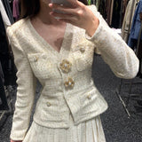 Oil Gaoding Vietnam S2025 Autumn And Winter New Heavy Industry Gold Line Repair V-Neck Two Sets Of Pressure Folds With Belt