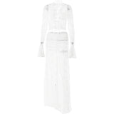 Lace Perspective Two Sets Of Female Hottie Fashion Straps High-Waisted Long Skirt Set HZ0628