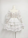 Summer New French Design Hollow Short Romantic Lace Splicing Princess Dress