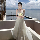 Seaside Vacation Show Back Dress Super Fairy Dress Travel Sling Dress Women's Summer