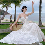 Travel Photography Dress Seaside Holiday White Dress Women 2024 Summer Dress Design Clending Waist Sling Skirt