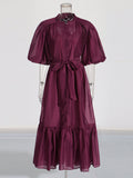 Retro Court Style Dress Spring 2025 New Bubble Sleeve Tie With High-End Long Dress Woman
