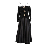 Babes Sling Skirt 2025 Summer New Out-Shoulder Long-Sleeved Pin Shoulder Strap Corset Dress Dress Woman
