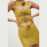 Explosive Sexy Flashy Star Dress Dress Flower Hollow Bag Hip Dress