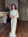 Temperament Famous Heben Wind Pearl Collar High-End Feeling Repair Wool Dress