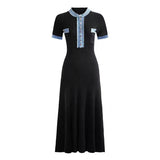 Elegant Wind Knitted Dress 2025 Summer New Denim Bumping Short-Sleeved Long Dress Dress Woman
