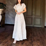 Women's New Fashion Half-Sleeved Lace Folded Elegant Dress HZ0628