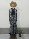 Autumn Temperament Elegant Wind To Close The Waist Print Fashionable Thin Dress Dress
