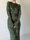 Autumn New Fashion Temperament Long-Sleeved Body Lotus Leaf Side A-Shaped Dress Dress