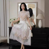 Summer Collar Shrugged Long-Sleeved Lace Blouse In The Long-Sleeved Half-Dress Set Lace Dress 898