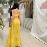 Seaside Resort Style Sexy Folded Blouse Blouse Swing Half-Dressed Two-Piece Suit Woman