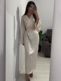 Women's Clothing 2025 Autumn New Long Dress Temperament Loose Metal Decoration V Tie With Dress
