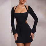 Women's Autumn And Winter New Long-Sleeved Collar Horn Sleeves Tied With Hottie Dress DJPT
