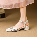 Size Women's Shoes Wrapped Head Thick Heel One-Word Sandals Women 2025 Summer New Low Heel Women's Shoes High Quality Shoes