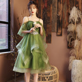 Dress Women 2025 New Long Green Large-Size Annual Conference Host Banquet Performance Fluffy Temperament Dress