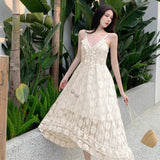 New Lace National Style Beach Dress Women's Summer Seaside Resort Style Sling Dress