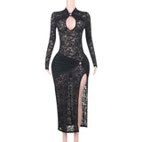 Autumn 2025 New Fashion Dress Temperament Hottie Sexy Lace Open Dress DJPT