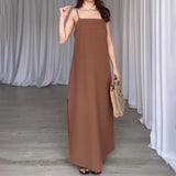 Women's Summer Slings Square Sleeveless Temperament Stylish Simple Straight Fork Skirt