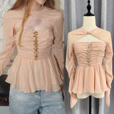 South Oil Fashion Flowers Diamond Lotus Edge Folding Long Sleeve Top 2024 New