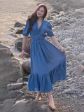 Women's New French Tea Rests On The Beautiful Solid Color Waist Temperament Long Skirt