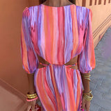 Women's Summer Collar Half-Sleeved Back Strap Sexy High-Waist Tie Dye Dress