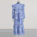 Dream Collar Wood Ear Folding Single Row Buckle Dress 2025 New Women's Summer Long Sleeves Pure Color Dress Dress Girl