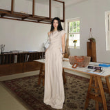 Sanguan 25 New Apricot-Color Collar Top + Wide-Legged Tug Trousers Casual Set