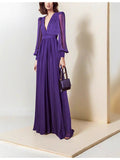 Spring And Summer Fashion Sexy Deep V Collar Silk Silky Swash Generous Temperament Dress Dress