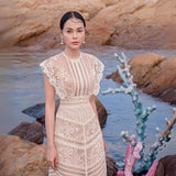 2025 Lace Yarn Embroidery Line Lace Splicing Medium Long Dress Dress 817