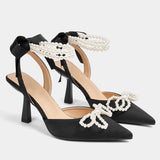 New Pearl Bow Lady High Heel Single Shoes Fashion Banquet Black High Heel Single Shoes Outside Single Shoes High Quality Shoes