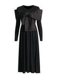 Retro-Styled Niche 2025 Summer New Round-Neck Long-Sleeved Yarn Bow Design Women's Dress